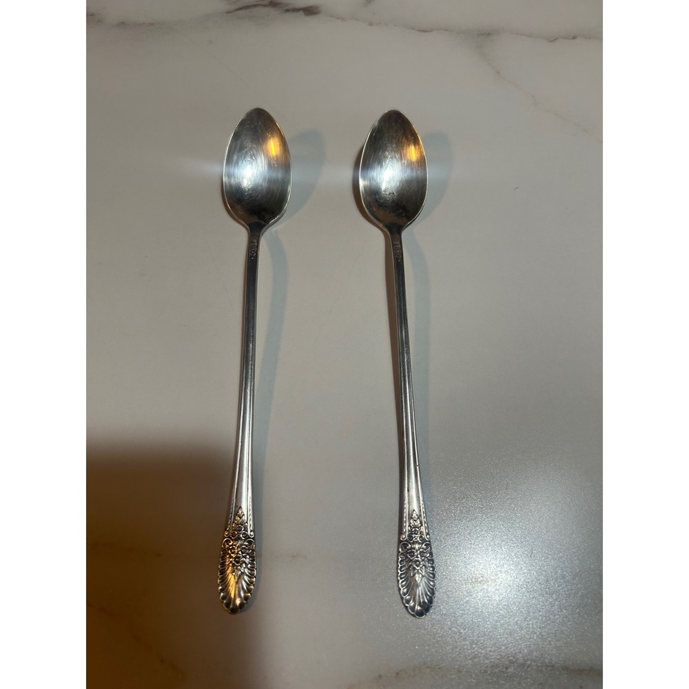 Rogers & Bro Daybreak Silver Plate Iced Tea Spoons Set of 2 Vintage 7.5 Inch